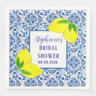 Portuguese Tiles Lemon Mediterranean Bridal shower Paper Dinner Napkins