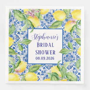 Portuguese Tiles Lemon Mediterranean Bridal shower Paper Dinner Napkins