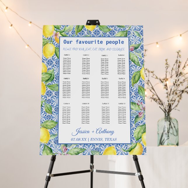 Portuguese tiles Lemons Blue Elegant Wedding Foam Board (In Situ (Stand))