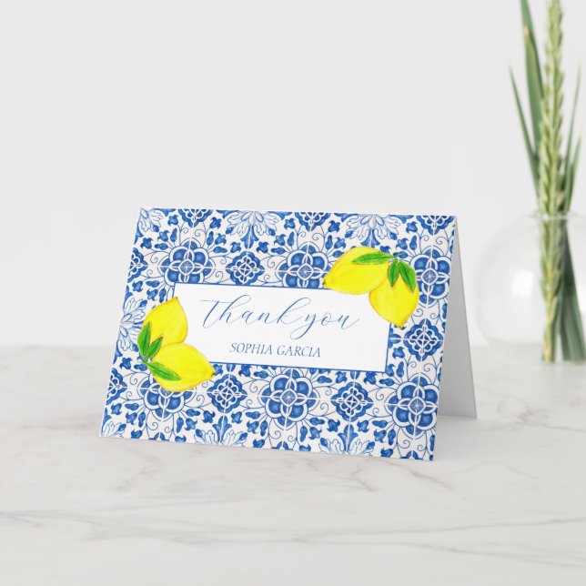 Portuguese Tiles Lemons Bridal Shower Thank you  (Front)