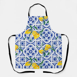 Portuguese tiles,lemons,fruits,summer art apron