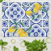 Lemon Pattern Navy Blue Kitchen Towel