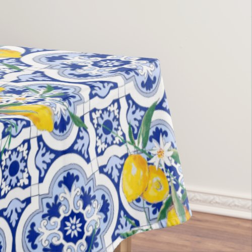 Portuguese tileslemonsfruitssummer art     tablecloth