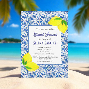 Portuguese tiles Lemons Watercolor Bridal Shower Invitation