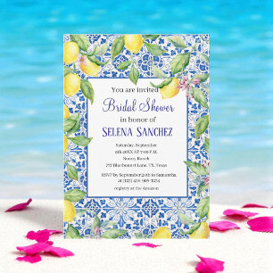 Portuguese tiles Lemons Watercolor Bridal Shower Invitation