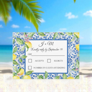 Portuguese Tiles Lemons White Mediterranean RSVP Card