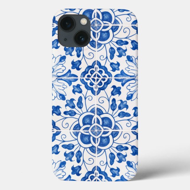 Portuguese Tiles Mediterranean Blue Floral Case-Mate iPhone Case (Back)