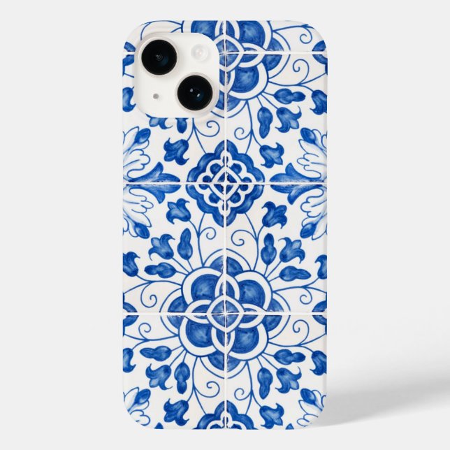 Portuguese Tiles Mediterranean Blue Floral Case-Mate iPhone Case (Back)