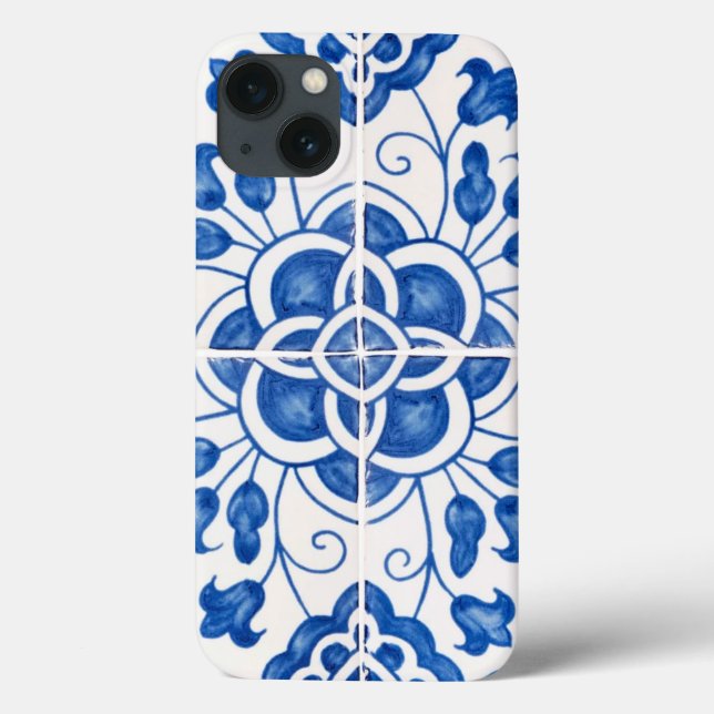 Portuguese Tiles Mediterranean Blue Floral Case-Mate iPhone Case (Back)