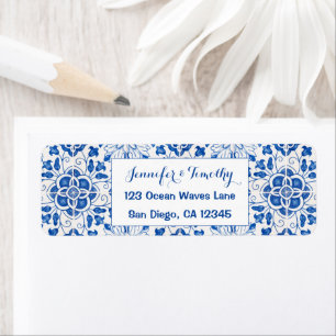 Portuguese Tiles Mediterranean Blue Wedding Label