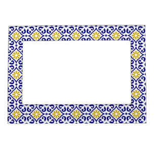 Portuguese tiles Mediterranean Blue White Pattern Magnetic Frame