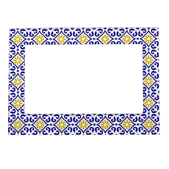 Portuguese tiles Mediterranean Blue White Pattern Magnetic Frame (Front)