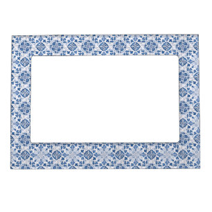 Portuguese tiles Mediterranean Blue White Pattern Magnetic Frame