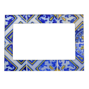 Portuguese tiles Mediterranean Blue White Pattern Magnetic Frame