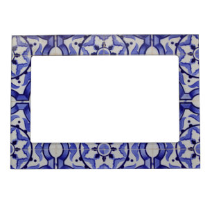 Portuguese tiles Mediterranean Blue White Pattern Magnetic Frame