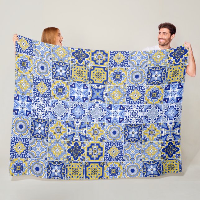 Portuguese Tiles Pattern  Fleece Blanket (In Situ)