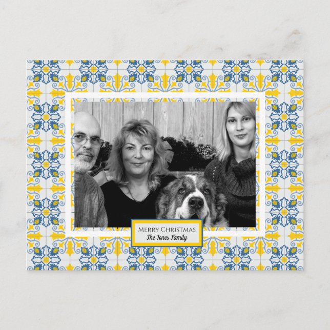 Portuguese tiles Photo Frame Christmas Family card (Front)