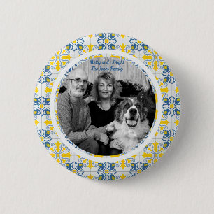 Portuguese Tiles Photo frame for family Christmas Button