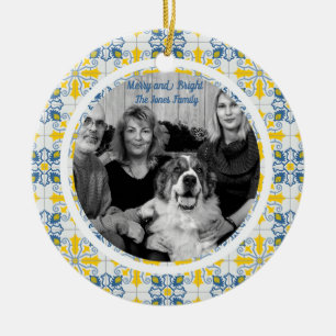 Portuguese Tiles Photo frame for family Christmas Ceramic Ornament