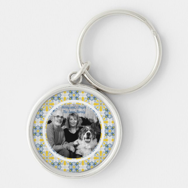 Portuguese Tiles Photo frame for family Christmas Keychain (Front)