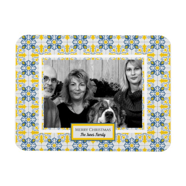 Portuguese Tiles Photo frame for family Christmas Magnet (Horizontal)