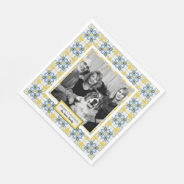 Portuguese Tiles Photo frame for family Christmas Napkins (Corner)