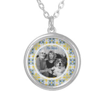 Portuguese Tiles Photo Frame For Family Christmas Silver Plated Necklace by aportugueselove at Zazzle