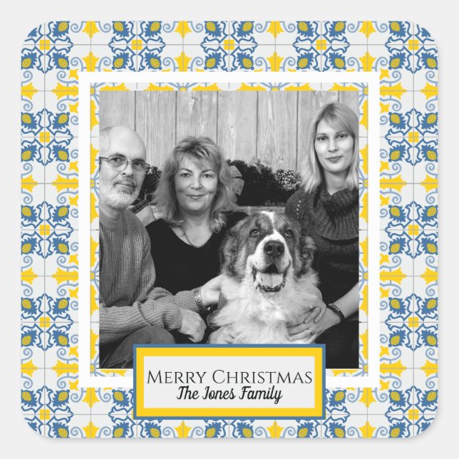 Portuguese Tiles Photo frame for family Christmas Square Sticker (Front)