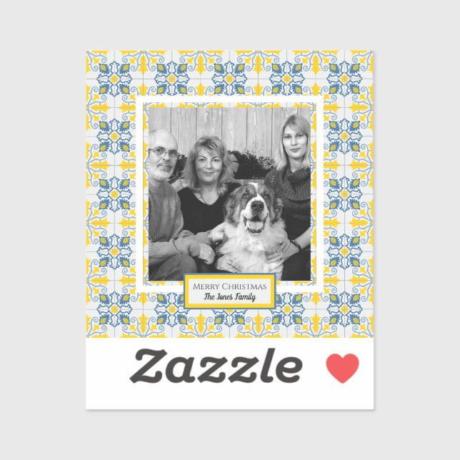 Portuguese Tiles Photo frame for family Christmas Sticker (Sheet)