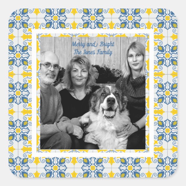  Portuguese tiles photo frame for family reunion  Square Sticker (Front)