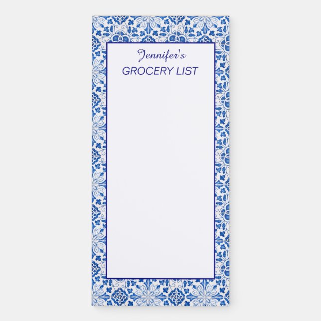 Portuguese tiles Spanish Custom Name Grocery list  Magnetic Notepad (Front)