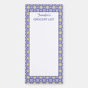 Portuguese tiles Spanish Custom Name Grocery list  Magnetic Notepad