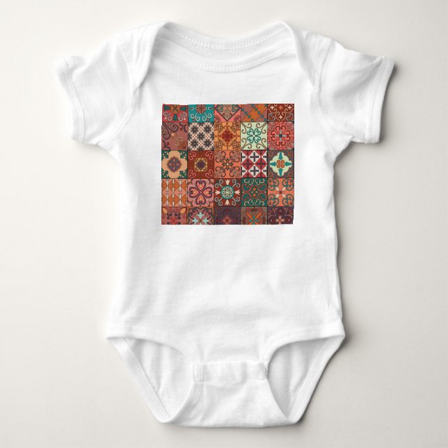 Portuguese Tiles: Talavera Style Azulejo. Baby Bodysuit (Front)