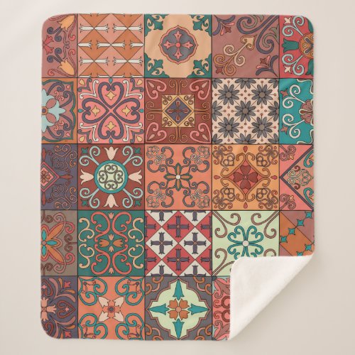 Portuguese Tiles Talavera Style Azulejo Sherpa Blanket