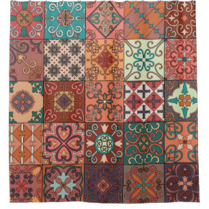 Portuguese Tiles: Talavera Style Azulejo. Shower Curtain