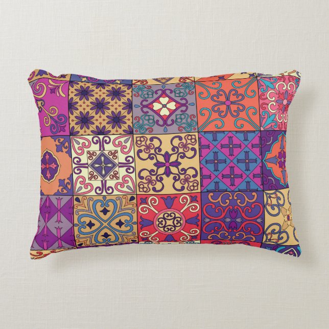 Portuguese Tiles Talavera Style Pattern Accent Pillow (Front)