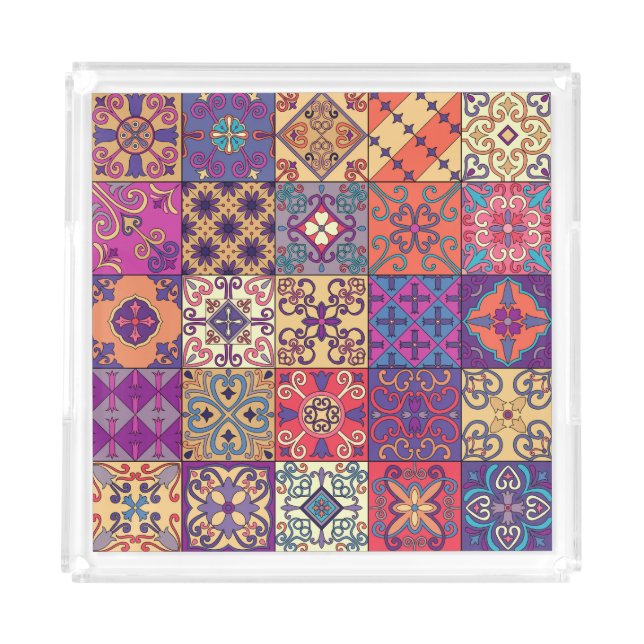 Portuguese Tiles Talavera Style Pattern Acrylic Tray (Front)