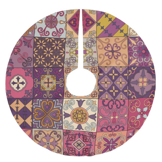 Portuguese tiles: talavera style pattern. brushed polyester tree skirt (Front)