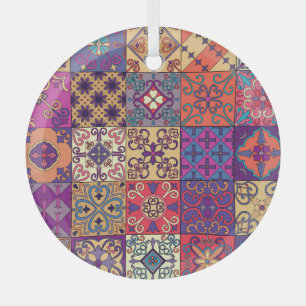 Portuguese Tiles Talavera Style Pattern Glass Ornament