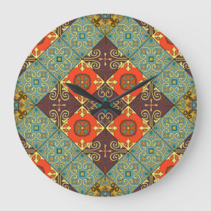 Portuguese Tiles Talavera Style Pattern Large Clock