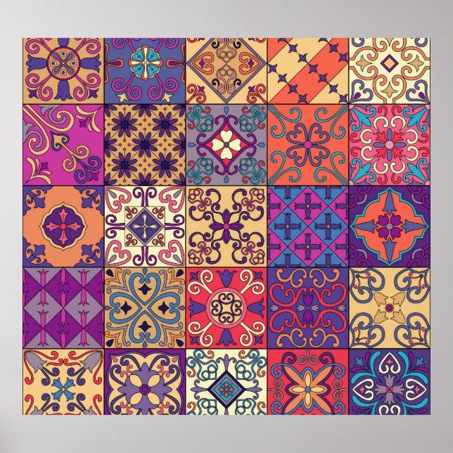 Portuguese Tiles Talavera Style Pattern Poster (Front)