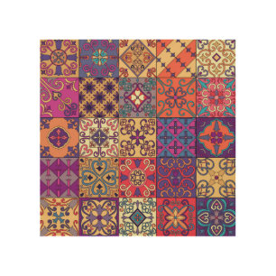 Portuguese Tiles Talavera Style Pattern Wood Wall Art