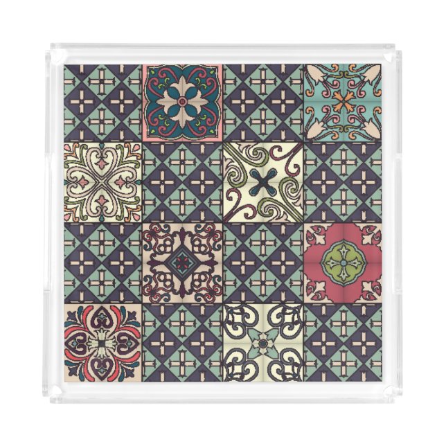Portuguese Tiles: Talavera Style Seamless Acrylic Tray (Front)