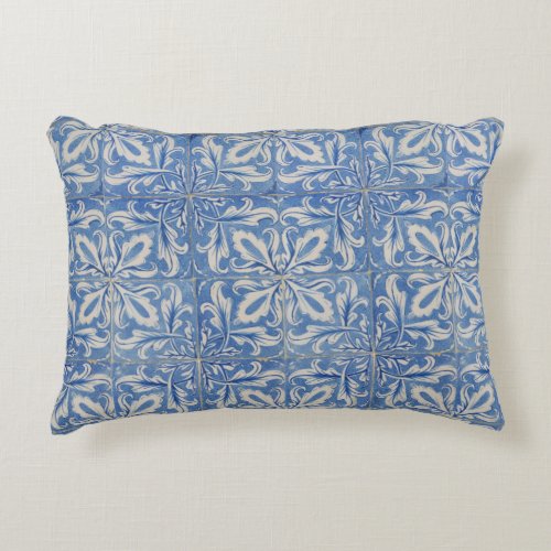 Portuguese Tiles Vintage Azulejos Blue White Accent Pillow