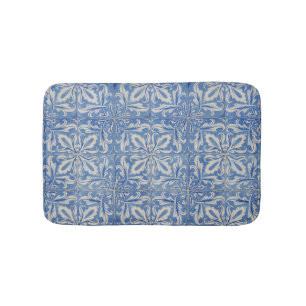 Portuguese Tiles Vintage Azulejos Blue White Bath Mat