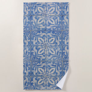 Portuguese Tiles Vintage Azulejos Blue White Beach Towel