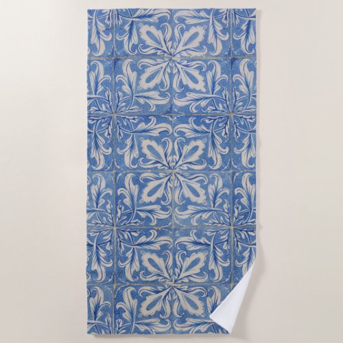 Portuguese Tiles Vintage Azulejos Blue White  Beach Towel
