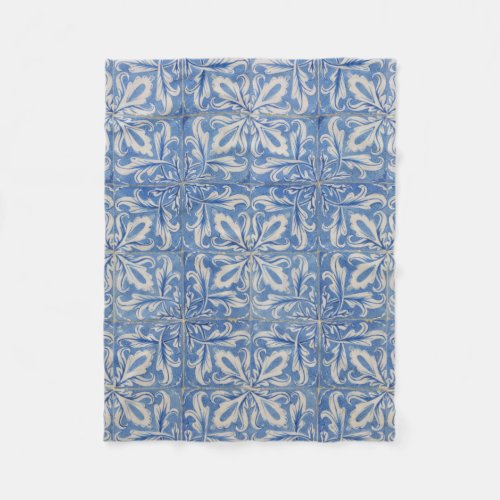 Portuguese Tiles Vintage Azulejos Blue White Fleece Blanket