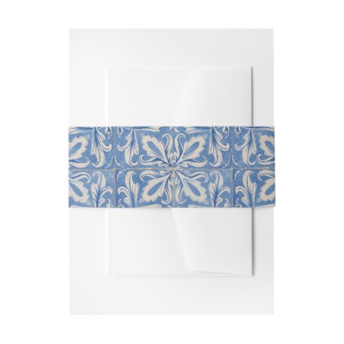 Portuguese Tiles Vintage Azulejos Blue White  Invitation Belly Band
