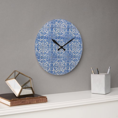 Portuguese Tiles Vintage Azulejos Blue White Large Clock